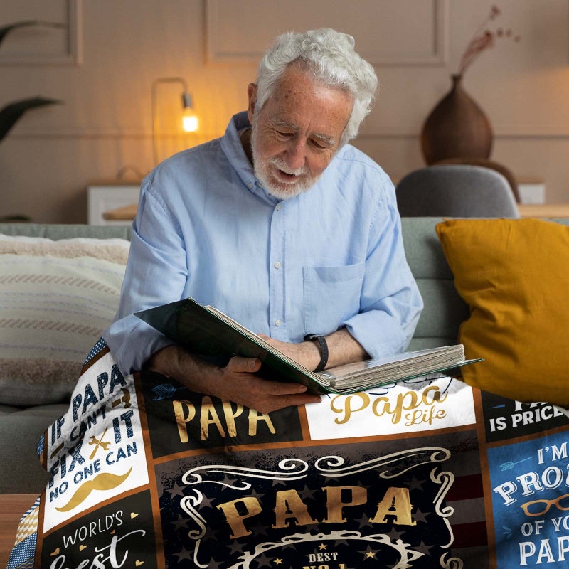 SIKLTY Papa Gifts from Grandchildren Throw Blanket 60"" x 50""  Birthday Gifts for Papa from Grandkids  Papa Gifts from Granddaughter  Best Gifts for Papa from Grandson  Best Papa Ever Gifts - Image 3